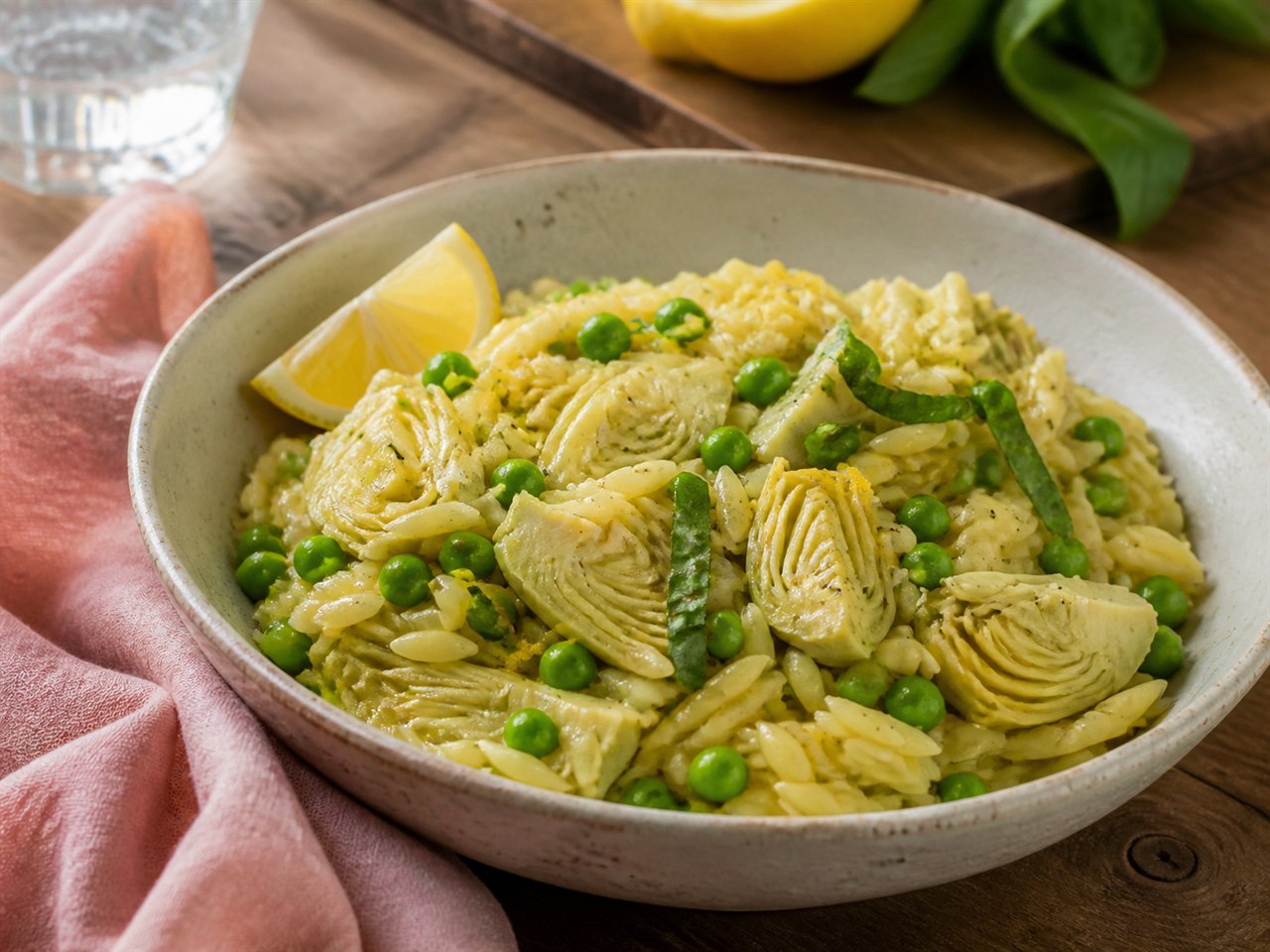 Lemon-Artichoke Orzo with Peas