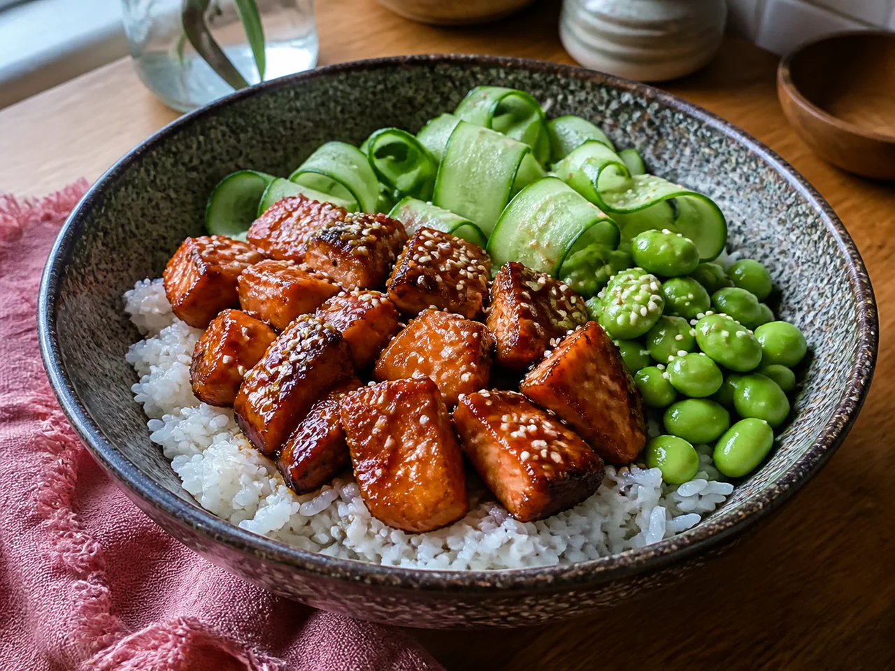 Honey Soy Salmon Rice Bowl